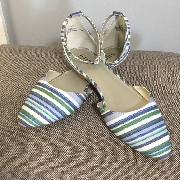 a.n.a Shoes - a.n.a. Anna Darell blue, white & green striped flats, size 11M